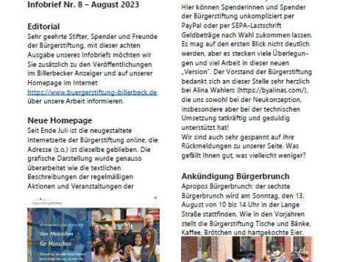 Neues von der Bürgerstiftung – Infobrief Nr. 8 – August 2023